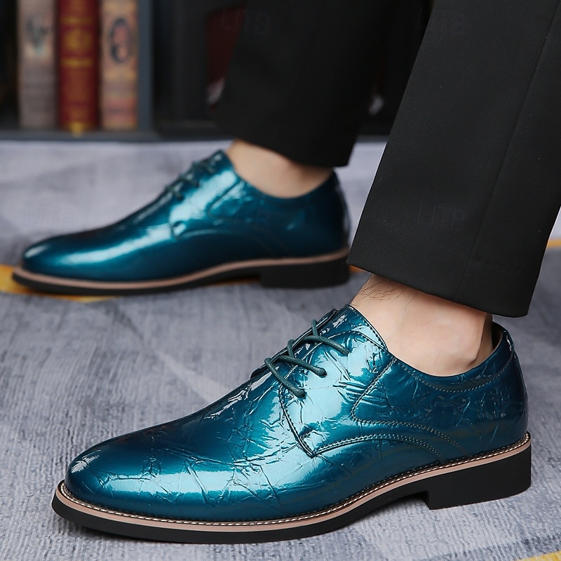Men's Shiny Teal Patent Lace-Up Dress Shoes – Stylish Formal Footwear for Weddings and Business Events4