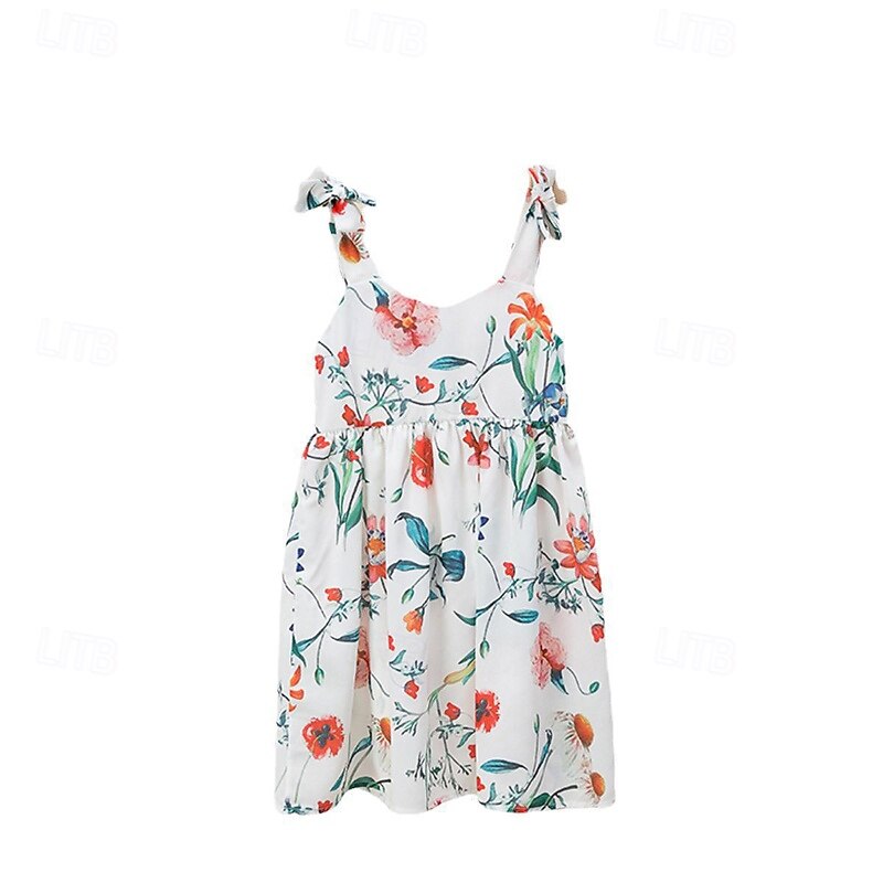 Mommy and Me Dresses Floral Street Print White Green Sleeveless Above Knee Strap Dress Adorable Matching Outfits4