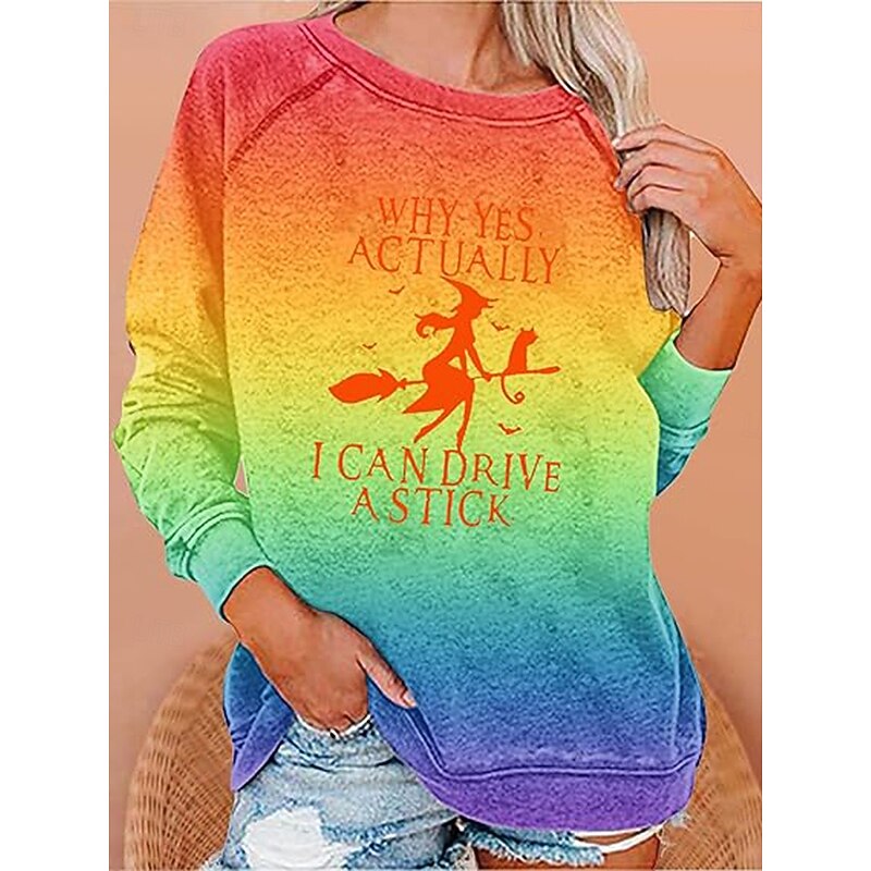 Halloween Women's Pullover Sweatshirt Witch Graphic Fashion Casual Long Sleeve Crew Neck Round Neck Regular Tops Street Dailywear Print Black Yellow Red Purple Orange Fall Winter3