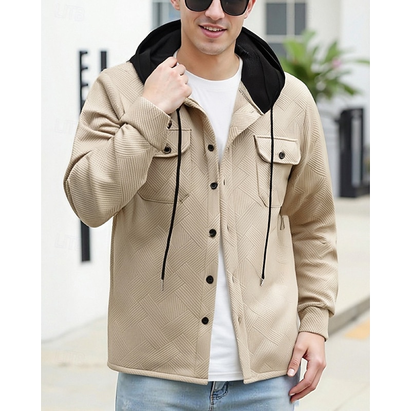 Men's Hoodie Button Up Hoodie Black White Navy Blue Khaki Gray Hooded Color Block Drawstring Pocket Sports & Outdoor Daily Holiday Polyester Streetwear Basic Casual Spring Fall Clothing Apparel