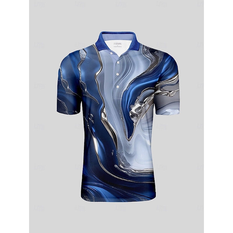 Men's Golf Polo Shirt Blue Short Sleeve Top Golf Attire Clothes Outfits Wear Apparel - Main Image