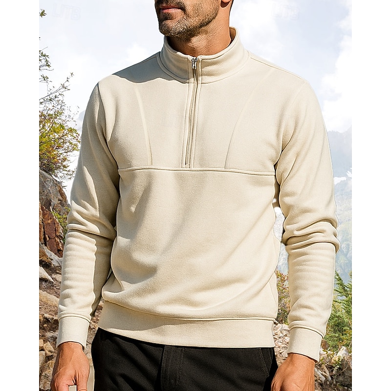 Men's Sports Top Hiking top Quarter Zip Shirt Long Sleeve Stand Collar Top Outdoor Breathable Polyester Black Beige Grey Tennis Golf Running3