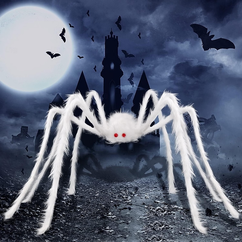 Giant Halloween Hairy Spider Realistic Scary White Spider Props Decoration for Indoor and Outdoor Decoration