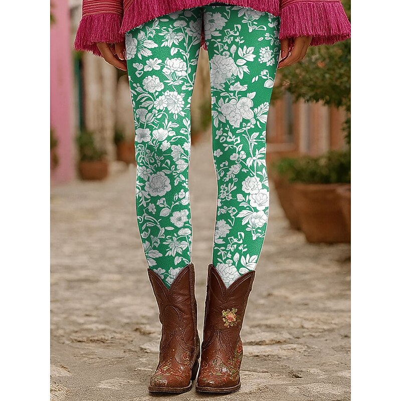 Women's Leggings Vacation Vintage Fashion Ankle-Length High Waist Graphic Paisley Printing Thermal Warm Soft Breathable Stretchy Formal Outdoor Vacation Green Khaki Summer Spring Fall Skinny3