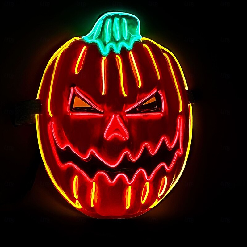 1 Pc 28 * 21CM Halloween LED Cold Light Pumpkin Head Horror LED Luminous Mask Indoor and Outdoor Team Dance Pumpkin Head Decorative Prop AA Battery Box3