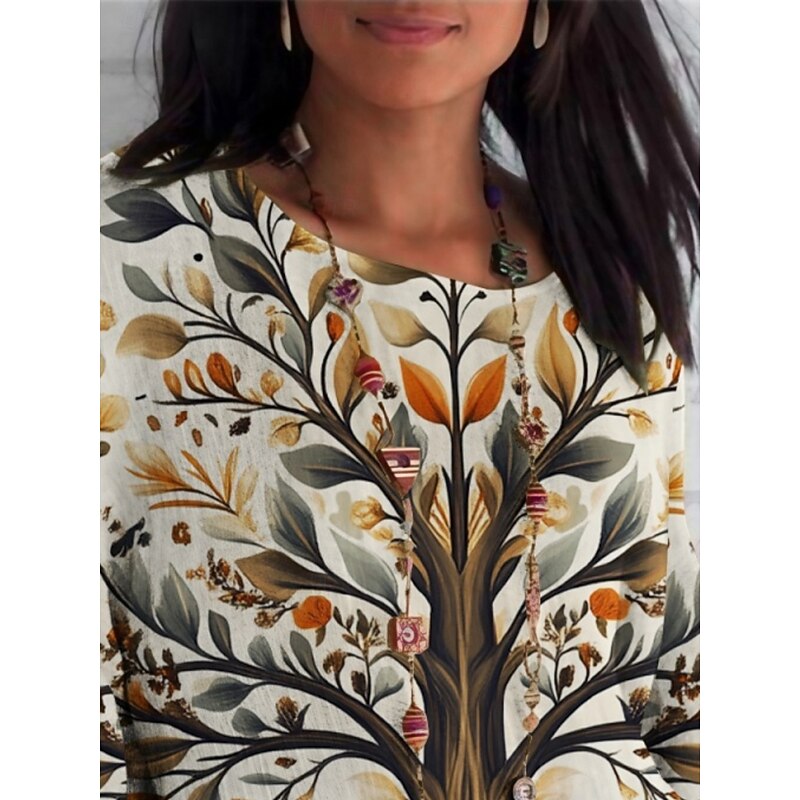 Women's Shirt Tree Daily Casual 3/4 Length Sleeve Crew Neck Regular Tops Daily Holiday Print White Summer Spring Fall3