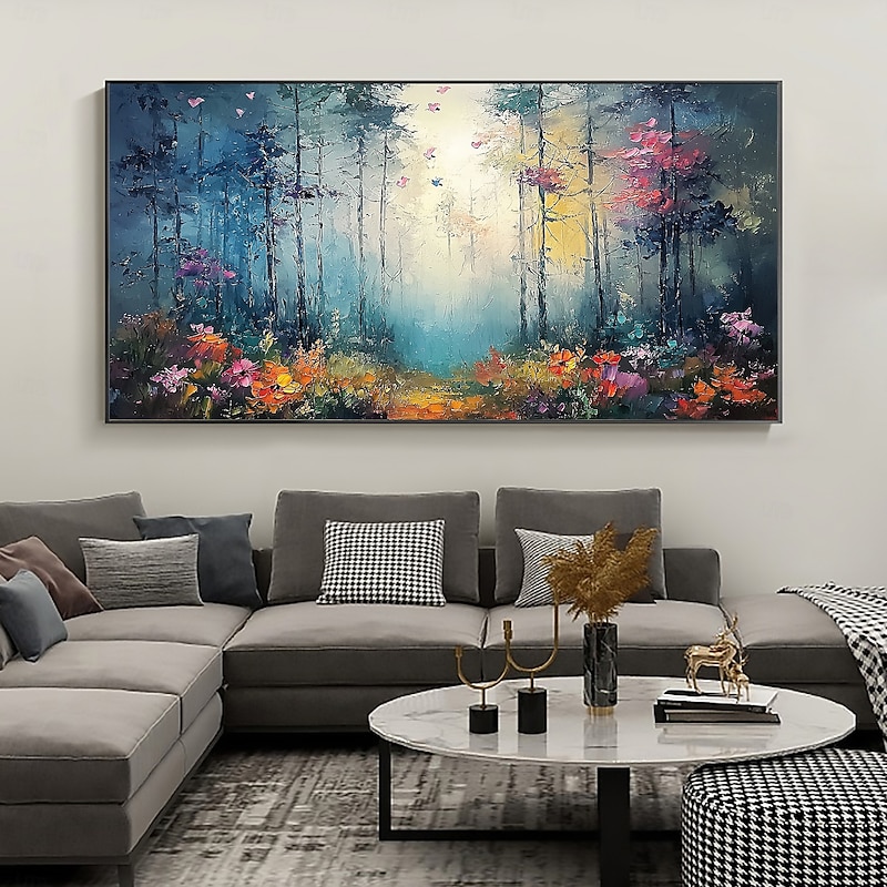 Handmade Original Forest Oil Painting On Canvas Wall Abstract Natural Scenery Painting for Home Decor With Stretched Frame/Without Inner Frame Painting2