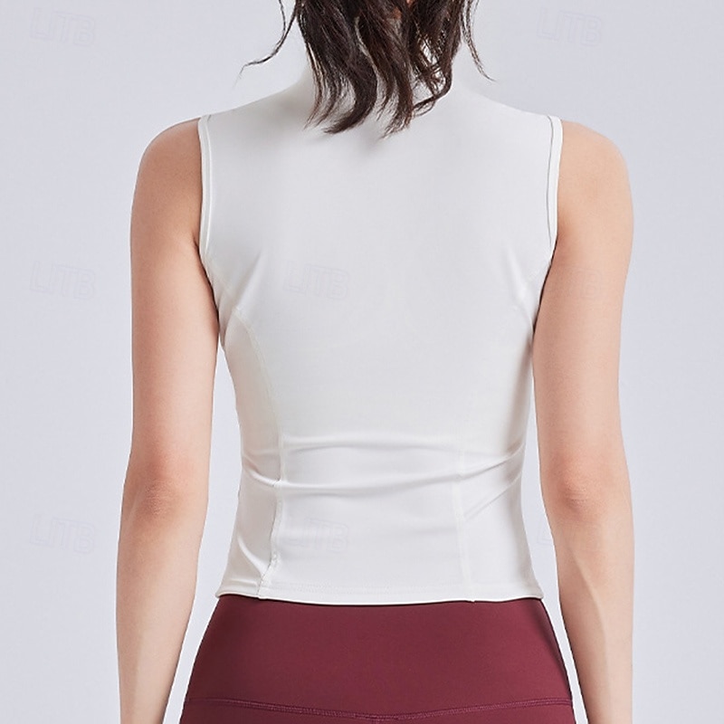 Women's Sport Sweatshirt Stand Collar Soft Full Zip Sleeveless Sports Solid Color Top For Gym Running Fitness Activewear3