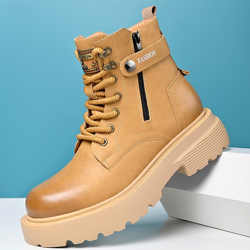 Men's Tan Casual Ankle Boots with Zipper – Trendy Faux Leather Boots for Outdoor Adventures and Casual Wear