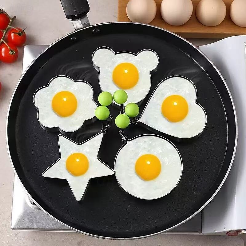 5PCS Thickened Stainless Steel Egg Molds, Heart-Shaped Frying and Cooking Rings, Creative Egg Cooking Tools for Breakfast and DIY Meals2
