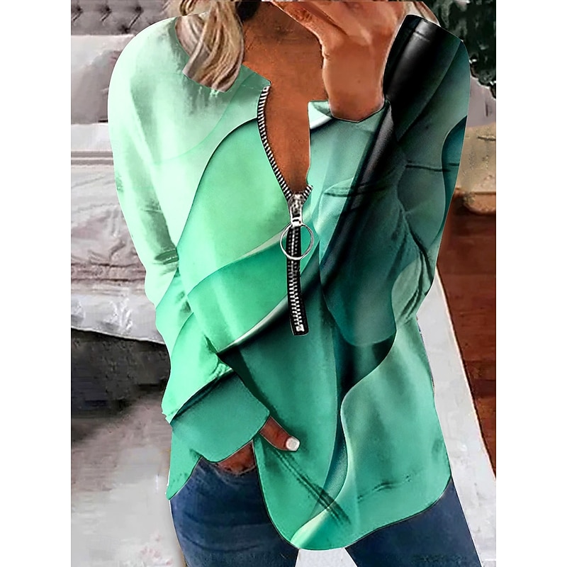 Women's Pullover Sweatshirt Zip Up Sweatshirts Graphic Abstract Fashion Casual Long Sleeve Crew Neck Regular Tops Street Dailywear Zipper Print Blue Purple Green Spring Fall Winter2