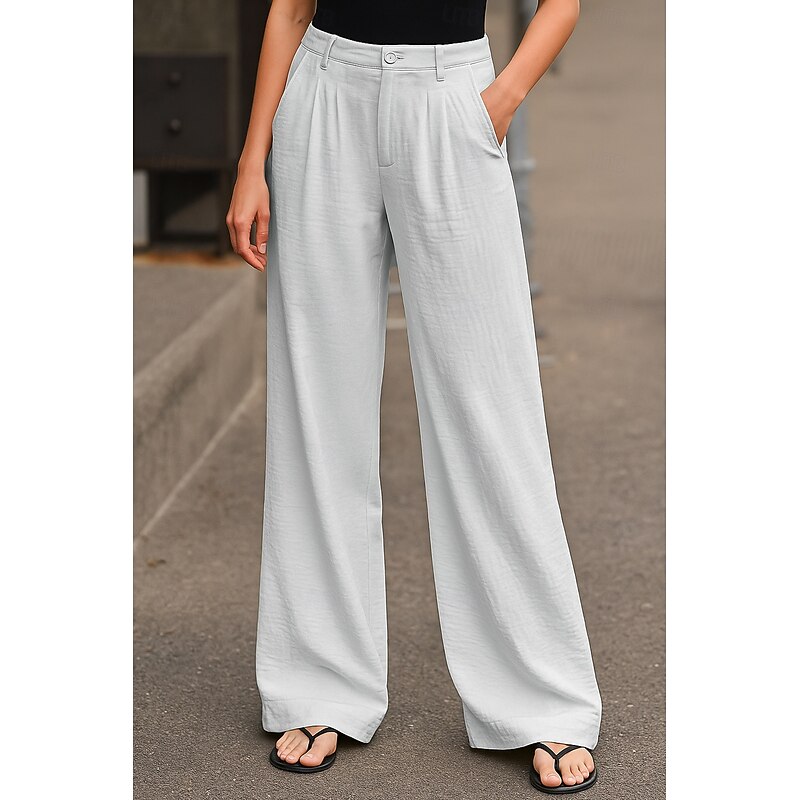 Women's Wide Leg Chinos Pants Trousers Basic Casual Full Length High Waist Plain Comfort Outdoor Inelastic Vacation Street Daily Pink Beige Gray Light Blue Summer Spring Loose Fit3