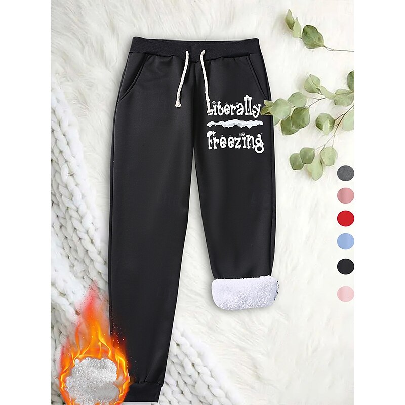 Women's Sweatpants Fleece Pants Down Pants Vintage Casual Full Length High Waist Graphic Letter Drawstring High Elasticity Daily Sports Grey Black Pink Red Summer Spring Fall Regular Fit2