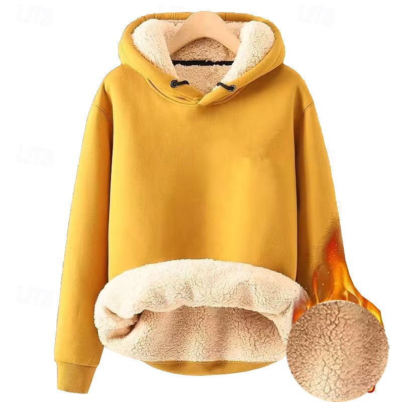 Women's Fleece Lined Pullover Sweatshirt Pajamas Pullover Hoodie Sweatshirt Plain Streetwear Casual Long Sleeve Hooded Regular Tops Street Holiday Going out Pocket Black Yellow Red Purple Khaki Winter
