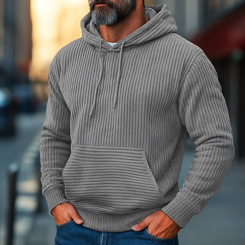 Men's Hoodie Corduroy Pullover Hoodie Sweatshirt Navy Blue Blue Camel Orange Brown Hooded Plain Textured Sports & Outdoor Casual Daily Streetwear Cool Sportswear Fall & Winter Clothing Apparel Hoodies4