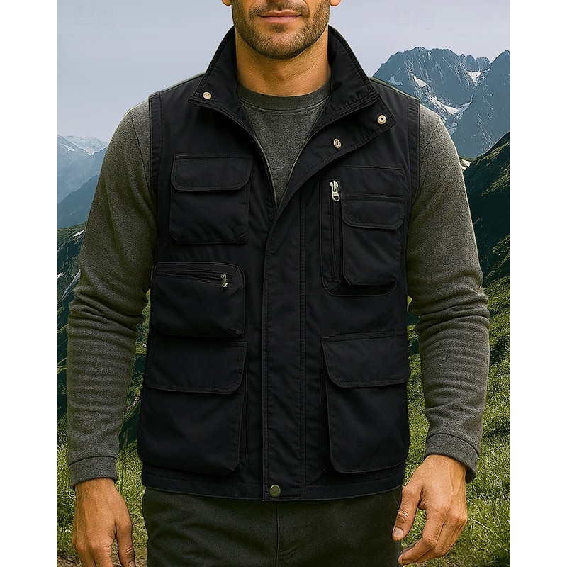 Men's Hiking Vest Fleece Vest Sleeveless Vest Outdoor Thermal Warm Winter Multiple Pockets Nylon Black Army Green Khaki Hunting Fishing Climbing4