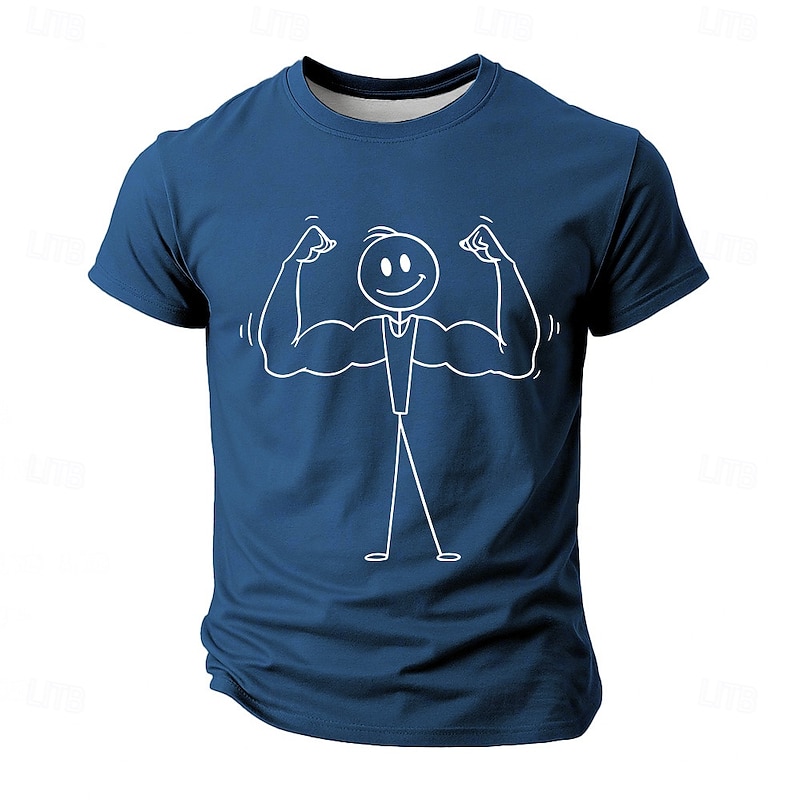Men's Funny Gym Graphic T-Shirt | Stick Figure Muscle Flex Short Sleeve