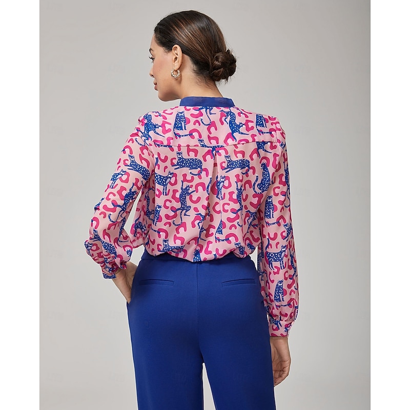 Pink Leopard Print Long Sleeve Blouse2