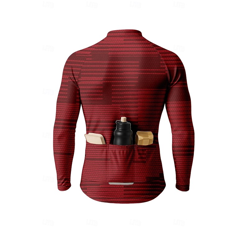 Men's Tops Cycling Jersey Graphic Geometric Abstract Long Sleeve Bike Jersey Top with 3 Rear Pockets Sun Sun Protection Sunscreen Quick Dry Sports Red Clothing Apparel2