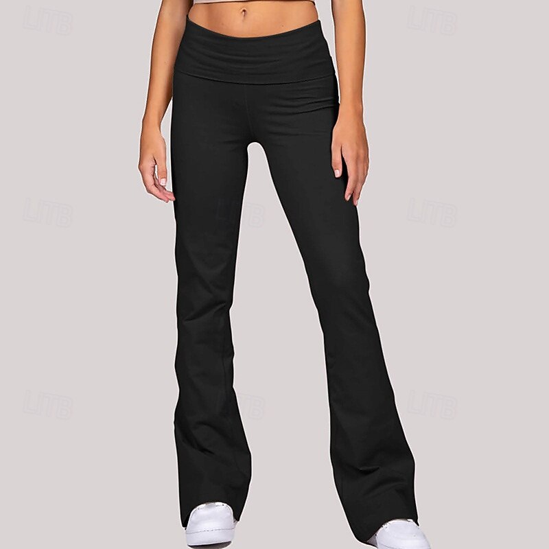 Women's Flared Pants Sports Pants Tummy Control Gym Athletic Pilates Bottoms Solid Color Black Fall Sports Activewear Slim