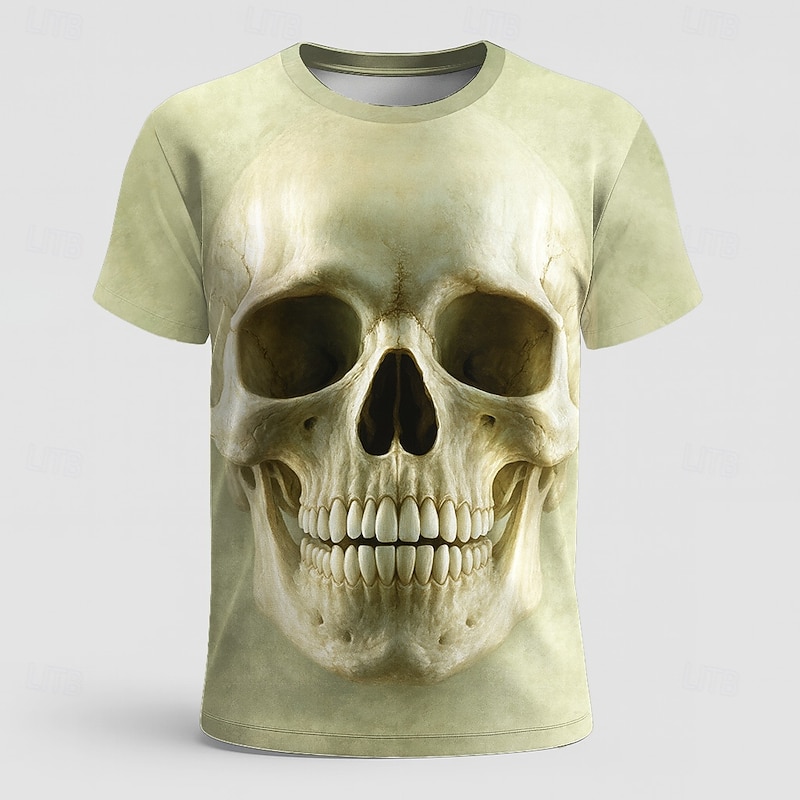 Halloween Men's Skull 3D T Shirt Short Sleeve T shirt 3D Print Crew Neck Shirt Exaggerated Designer Horror Party Street Holiday Light Blue Khaki Summer Spring All Seasons Clothing Apparel S M L XL