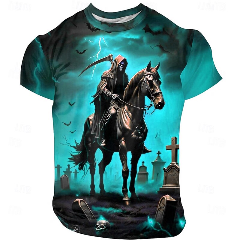 Halloween Men's Reaper T Shirt Short Sleeve T shirt 3D Print Crew Neck Shirt Exaggerated Designer Horror Party Street Holiday Red Blue Summer Spring All Seasons Clothing Apparel S M L XL XXL XXXL2