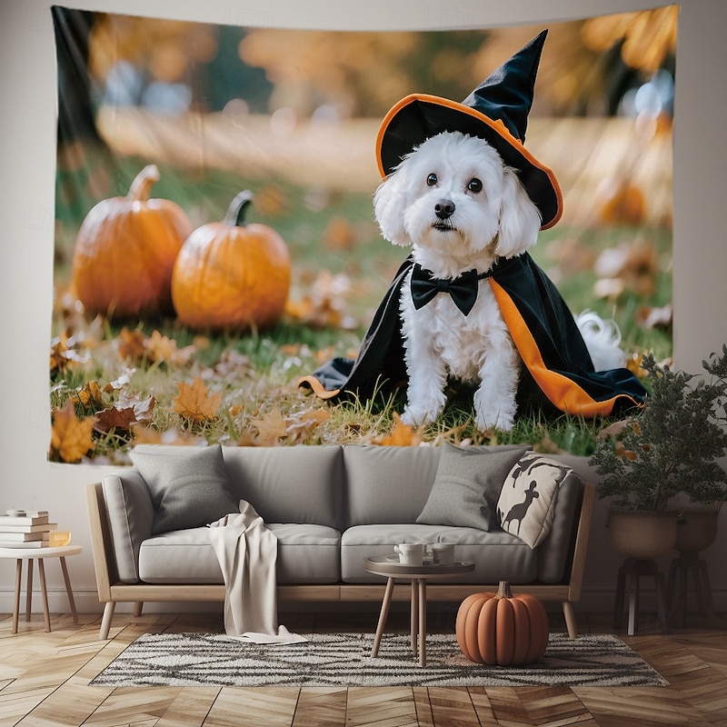 Halloween Tapestry Banners Blanket Pumpkin Dog Cute Party Dorm Shooting Backgrounds Home Decor4