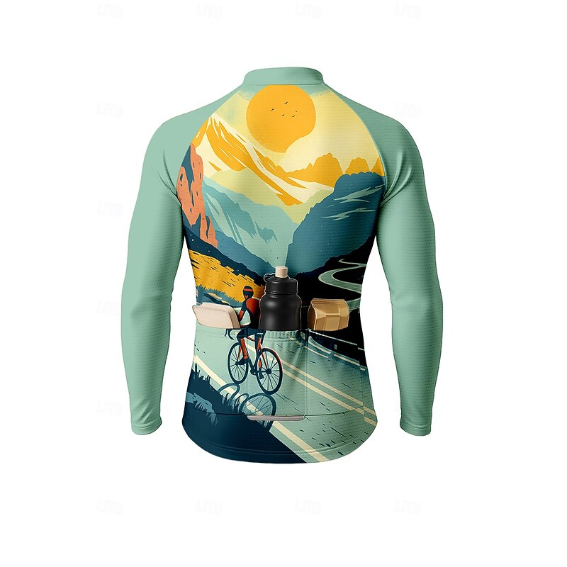Men's Tops Cycling Jersey Graphic Geometric Scenery Long Sleeve Bike Jersey Top with 3 Rear Pockets Sun Sun Protection Sunscreen Quick Dry Sports Green Clothing Apparel2