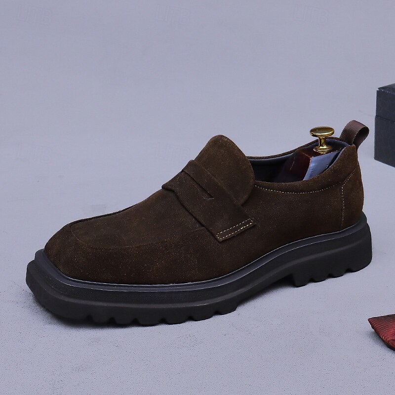 Men's Cowhide Leather Suede Loafers -Classic Business Casual Slip-On Dress Shoes for Office and Formal Wear2