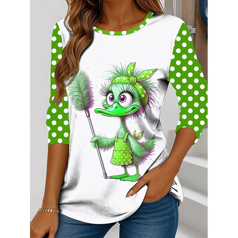Women's T Shirt Graphic Cartoon Polka Dot Vintage Stylish Classic Long Sleeve Crew Neck Regular Tops Daily Print Red Blue Purple Green Spring Fall Winter4
