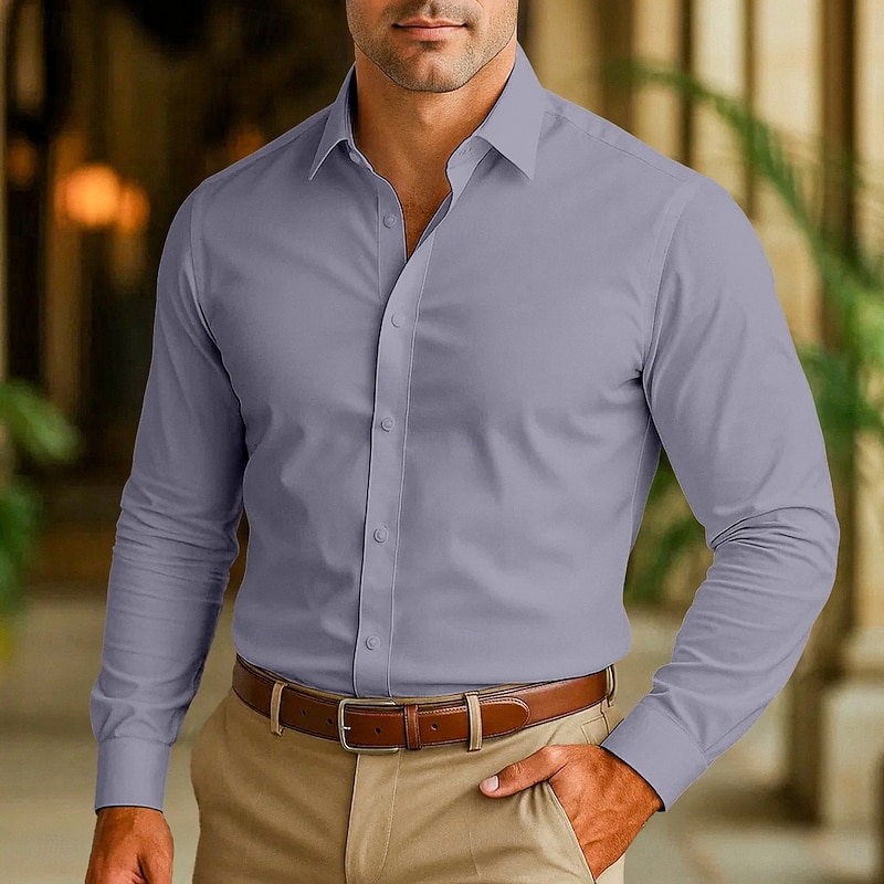 Men's Shirt Dress Shirt Non Iron Shirt Collared Shirt Button Up Shirt Plain Wedding Outdoor Black White Pink Wine Long Sleeve Turndown Summer Spring Clothing Apparel3