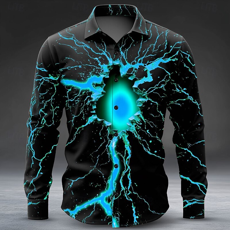 Halloween Men's Optical Illusion Lightning Shirt Button Up Shirt Long Sleeve Dark Punk Gothic Style Outdoor Holiday Summer Spring Turndown 3D Print Collared Shirts Red Blue Purple Orange Green4