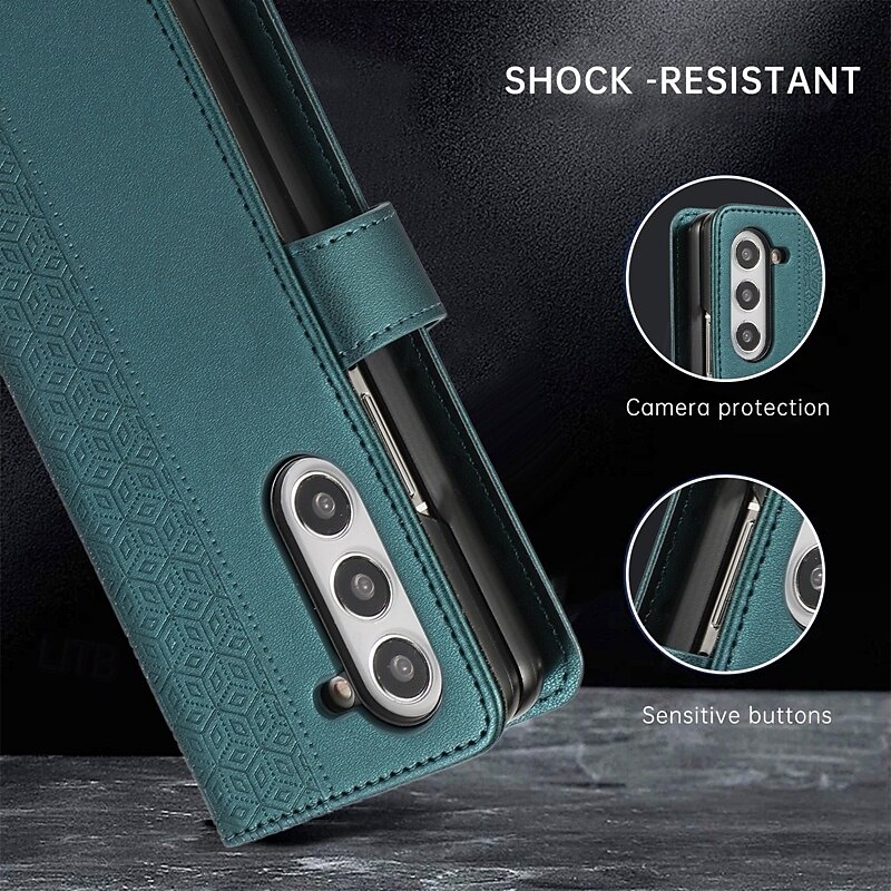 Phone Case For Samsung Galaxy Z Fold 7 Z Fold 6 Z Fold 5 Z Fold 4 Back Cover with Lanyard Card Slot Shockproof Retro TPU PU Leather3