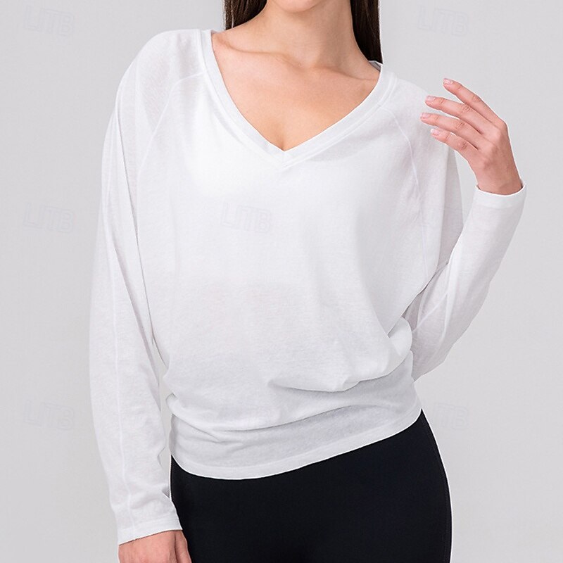 Women's Activewear V-neckline Breathable Backless Long Sleeve Sports Solid Color Top For Gym Athletic Sports Loose Fit Activewear3