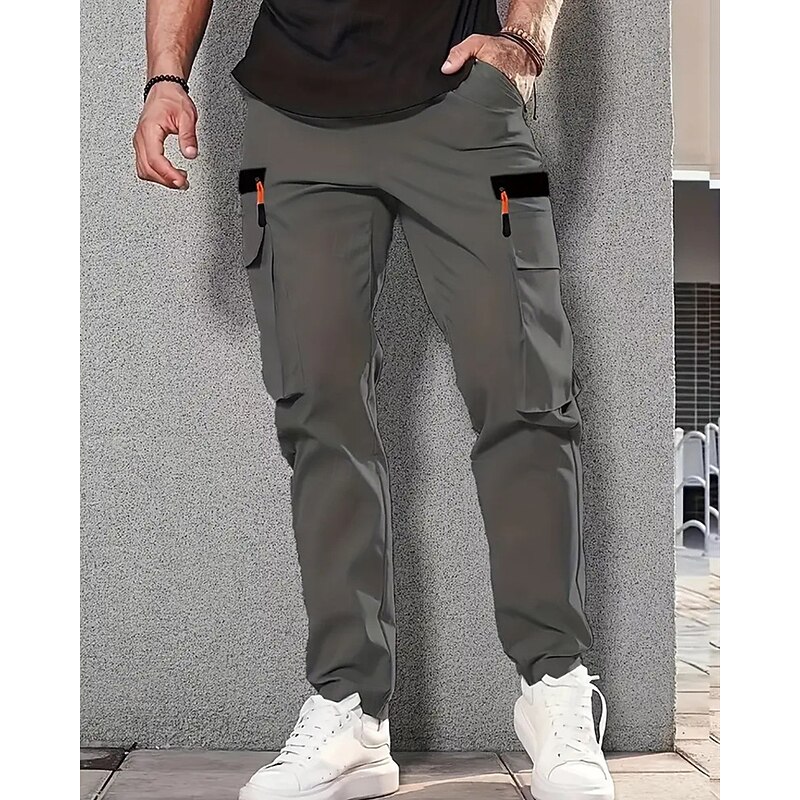 Men's Cargo Pants Trousers Drawstring Pocket Elastic Waist Plain Comfort Sports Outdoor Daily Fashion Casual Black Khaki Micro-elastic3