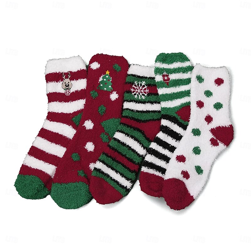 Christmas Socks for Women, Versatile Mid-Calf Cotton Socks, Thick Plush Coral Fleece Winter Socks, Warm Cozy Cute Fuzzy Socks for Holiday & Daily Wear