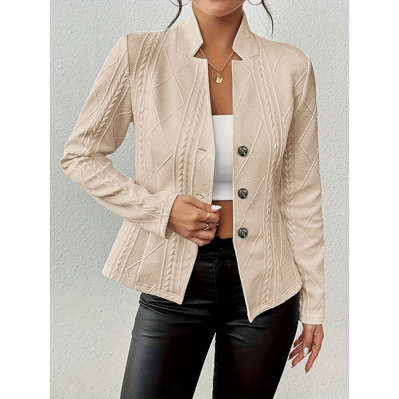 Women's Blazer Comfortable Breathable Buttons Fashion Daily Plain Outdoor Office Casual Daily Single Breasted Regular Stand Collar Regular Fit Long Sleeve Outerwear Black White Pink Spring Fall4
