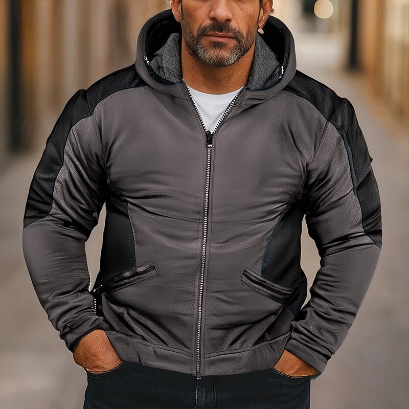 Men's Hoodie Full Zip Hoodie Royal Blue Blue Brown Dark Gray Hooded Color Block Patchwork Pocket Sports & Outdoor Daily Holiday Polyester Streetwear Basic Casual Spring Fall Clothing Apparel Hoodies2