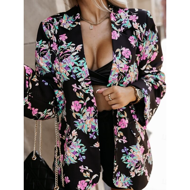 Women's Blazer Comfortable Breathable Lace up Pocket Casual Leopard Office Street Casual Daily Wear Single Breasted Regular Turndown Regular Fit Long Sleeve Outerwear Black White Yellow Spring Fall4