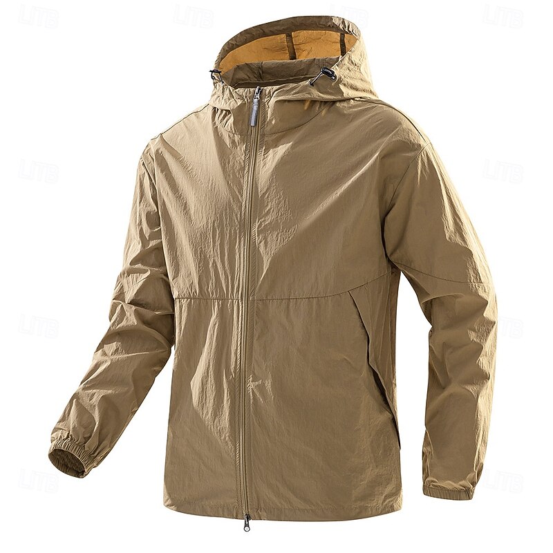 Men's Lightweight Jacket Outdoor Jacket Formal Outdoor UV Sun Protection UPF 100+ Pocket Hooded Summer Fall Solid Color Active Neutral Hooded Regular Black White Dark Green Khaki Light Grey Jacket - Main Image
