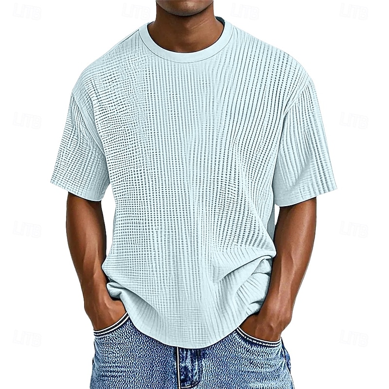Men's Waffle T-shirt Tee Top Short Sleeve Crew Neck Summer Solid Color Textured Fashion Designer Casual Pocket Knitted Outdoor Casual Daily Blue Light Green Purple Top Tee for Men4
