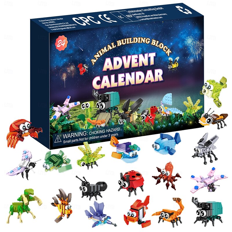 Christmas Advent Calendar Animal Building Blocks 2025, 24 Days Countdown DIY Construction Toy Set, Holiday Gift Box for Kids Boys Girls - Main Image