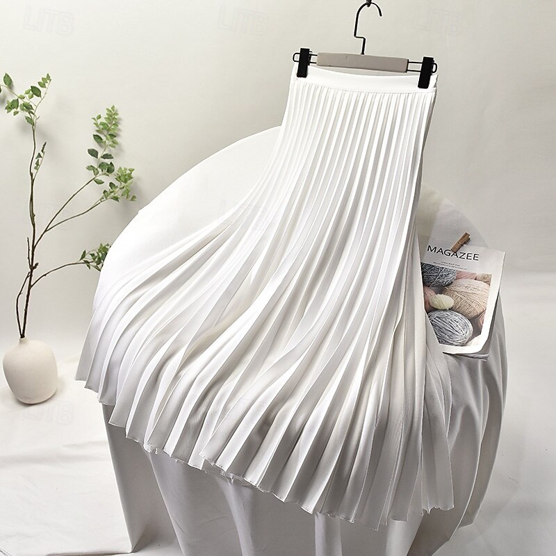 Women's Skirt Swing Fashion Casual Maxi Mid Rise Skirts Plain Pleated Micro-elastic Vacation Street Black White Navy Blue Dark Gray Summer Chiffon Polyester2