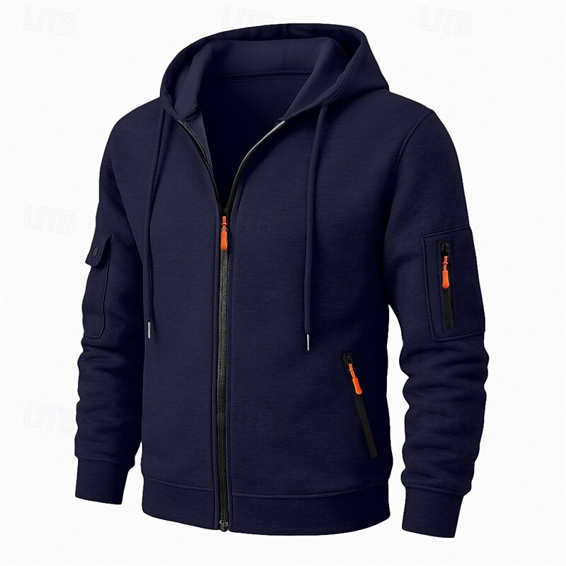 Men's Hoodie Full Zip Hoodie Fleece Hoodie Tactical Hoodie Black Navy Blue Khaki Light Grey Dark Gray Hooded Plain Zipper Sports & Outdoor Casual Daily Streetwear Cool Sportswear Spring &  Fall2