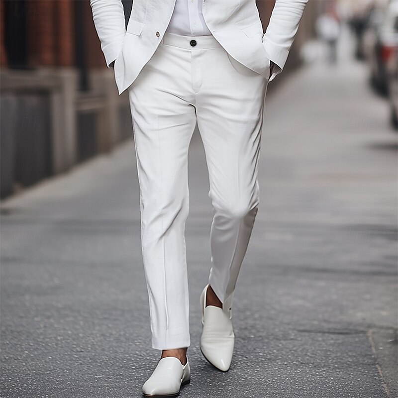Men's Tapered pants Trousers Dress Pants Suit Pants Pocket Plain Comfort Full Length Party Business Daily Fashion Streetwear Black White Inelastic