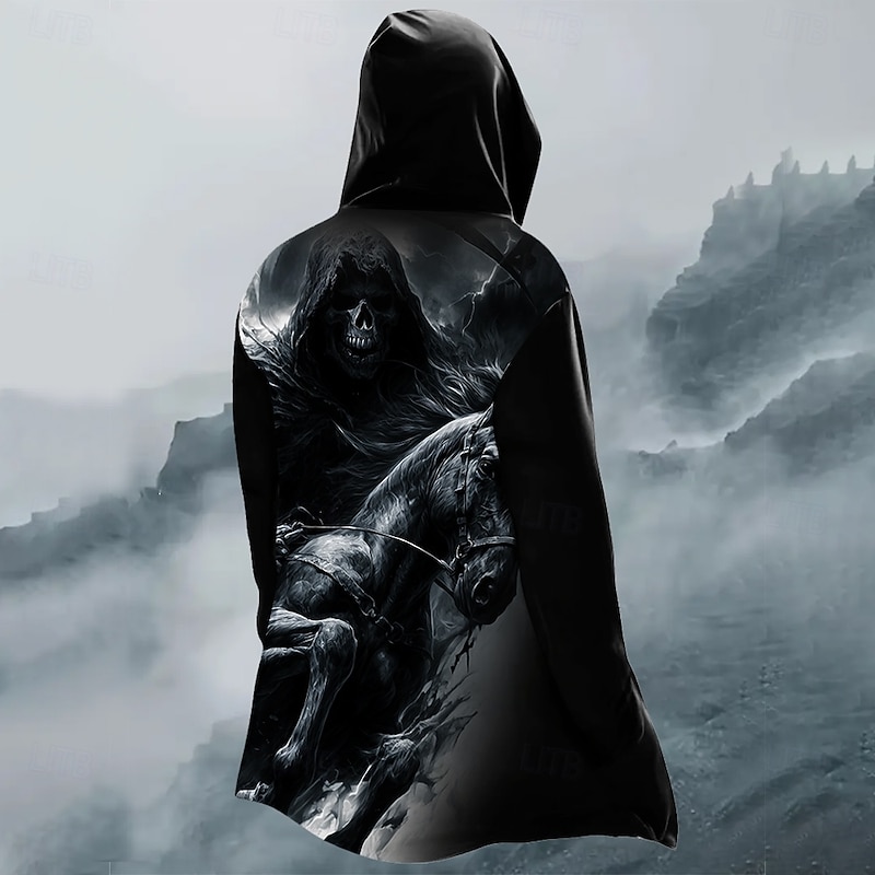 Men's Animal Horse Winter Coat Fleece Jacket Coat Thermal Warm Comfortable Casual Street Daily Wear Zipper Pocket 3D Print Fall Winter Hooded Long Sleeve Black