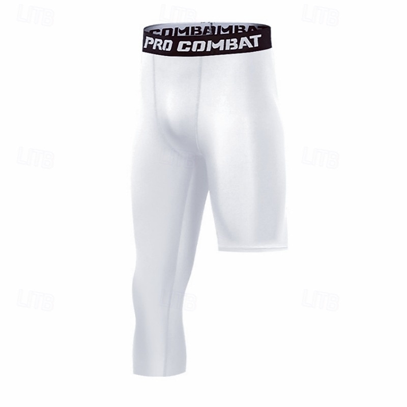 Men's 3/4 Leggings Sports Tights One Leg Compression Pants Base Layer High Waist Bottoms Athleisure Gym Workout Fall Quick Dry Breathable Basketball Running Yoga Regular Fit Sportswear Activewear2