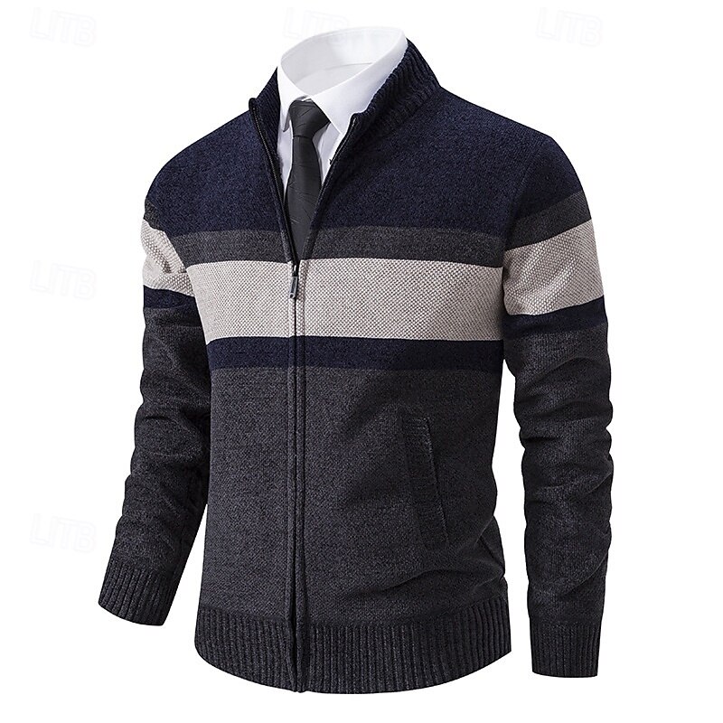 Men's Sweater Dress Sweater Cardigan Sweater Zip Sweater Knit Sweater Ribbed Knit Regular Tops Knitted Ribbed Plain Turtleneck Fashion Shawls Office Casual Clothing Apparel Fall Winter Burgundy Navy2