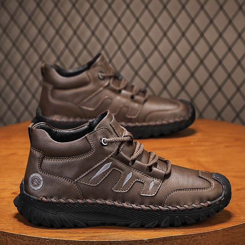 Men's Coffee Brown Leather Sneakers with Contrast Stitching and Cushioned Sole – Comfortable Casual Shoes for Outdoor Adventures and City Fashion2