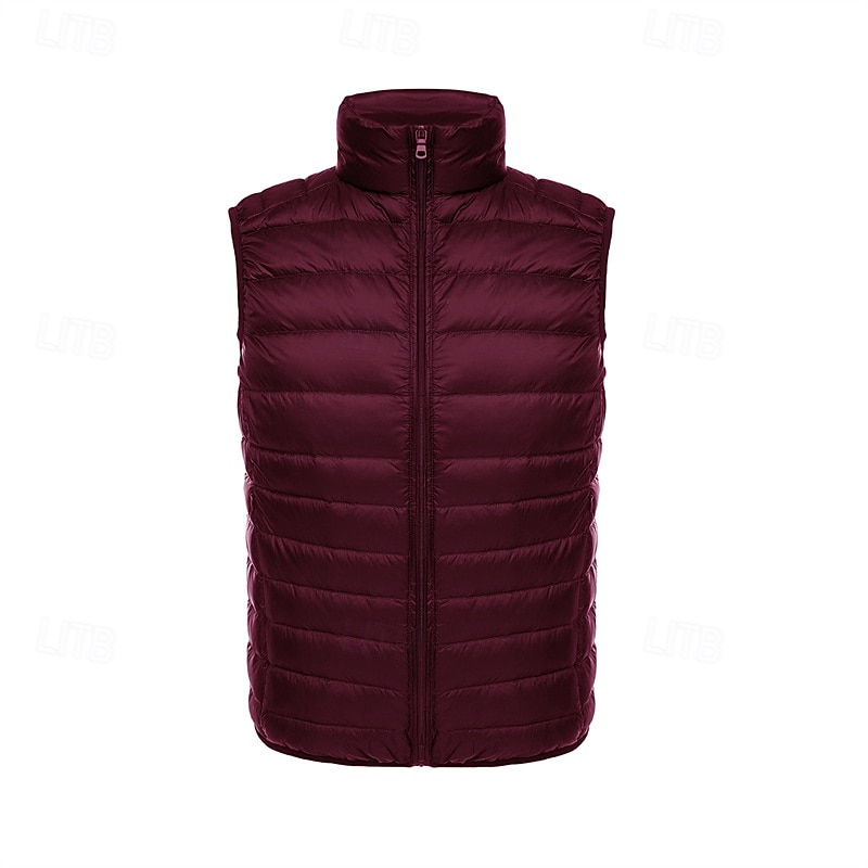 Men's Down Jacket Puffer Vest Vest Gilet Vacation Daily Date Fashion Casual Winter Pocket Polyester Duckdown Warm Comfortable Solid Color Zipper Stand Collar Regular Fit Black Wine Navy Blue Royal3